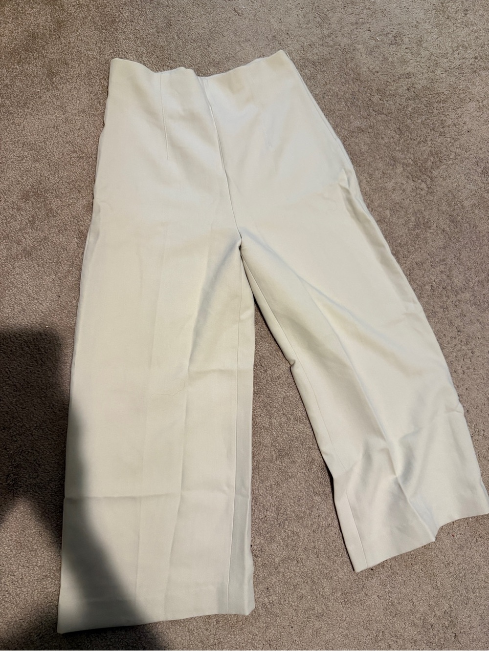 Zara Cream High-Waist Wide-Leg Cropped Trousers